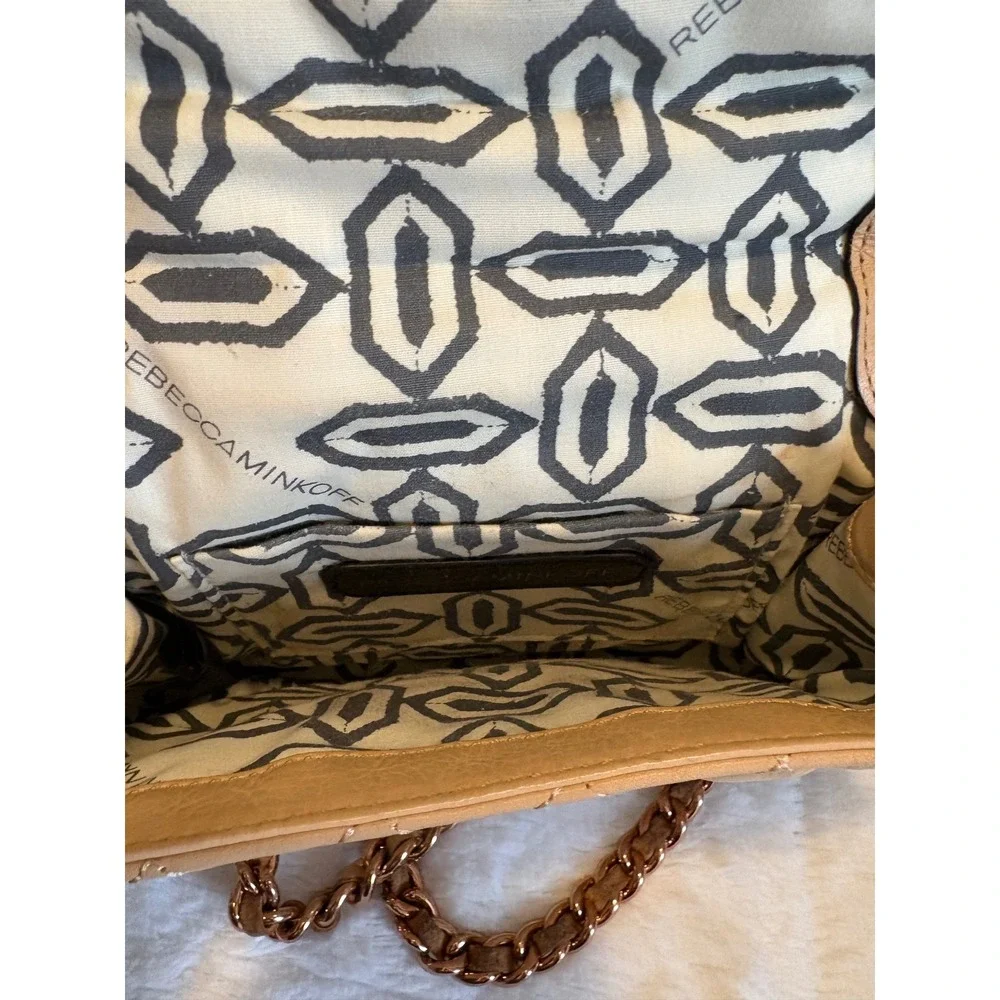 Rebecca Minkoff Affair Quilted Tan Leather Crossbody Bag Rose Gold Chain Strap